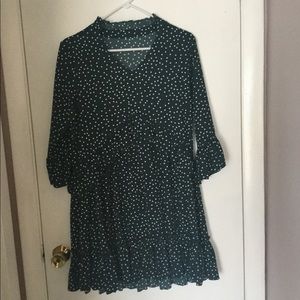 Dark green polka dot ruffle dress